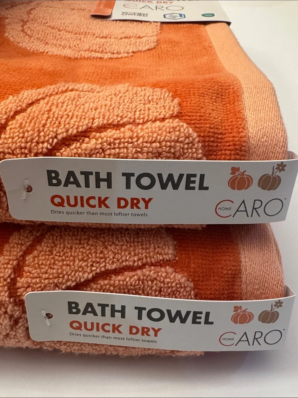 4pc CARO HOME Pumpkin Pattern Orange Bath & Hand Towel Set - Fall - Holiday